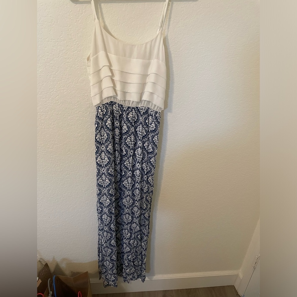 Blue and White Grecian Maxi Dress